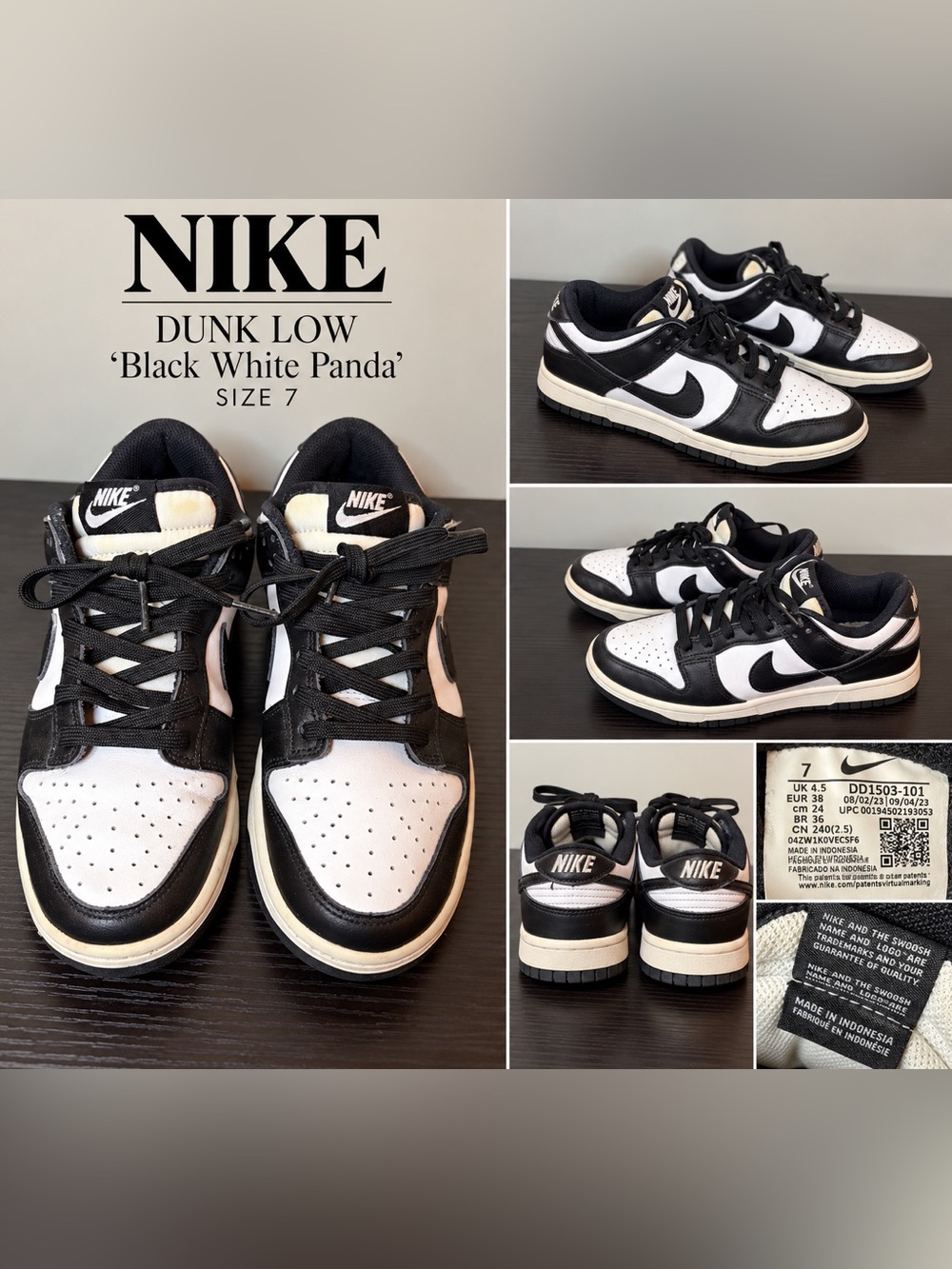 Nike Black and White Panda Dunk Low Sneakers